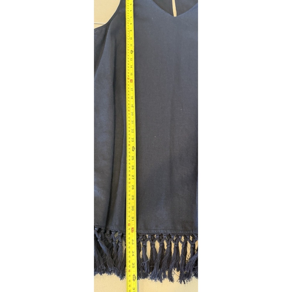 For Cynthia Linen Resort Dress Size M Navy Fringe Nautical Beach Coastal Casual - Picture 11 of 11